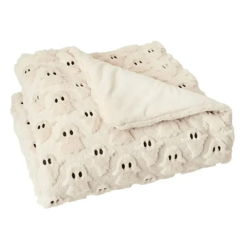 NWT Costco Halloween Faux Fur Throw Blanket Lot of 3 Ghost Cat Pumpkin
